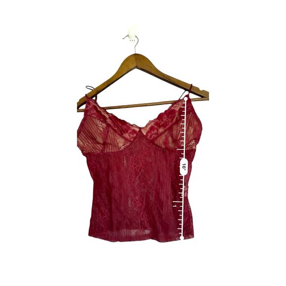 Lace Cami Vintage Sheer Crop Coquette Top Fairy Whimsy babydoll berry pink y2k - Picture 3 of 5